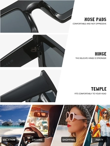 Detail view of square glitter sunglasses featuring reinforced hinges and comfort nose pads