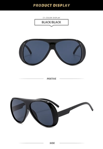 Vorder- und Seitenansicht der schwarzen Oversize-Outdoor-Radbrille mit breiten Bügeln