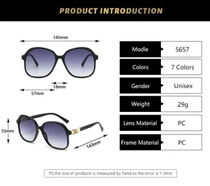 Detailed size chart for square oversized sunglasses with frame and lens measurements