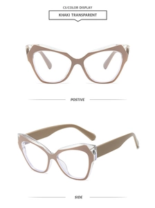 Vues de face et de côté de lunettes œil-de-chat transparentes kaki anti-lumière bleue