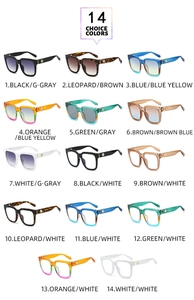 Collection of 14 oversized square sunglasses featuring thick frames and golden temple accents