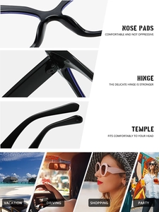Détails de lunettes anti-lumière bleue avec charnières métalliques et plaquettes de nez