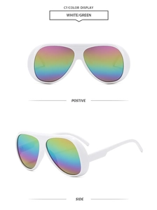 Detailansicht der Vorder- und Seitenansicht der weißen Regenbogen-Radsport-Sonnenbrille