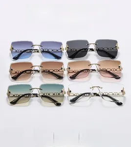 Matrix view of rimless square sunglasses with assorted color lenses and chain metal temples