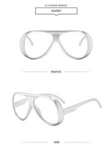 Vorder- und Seitenansicht der silbernen Oversize-Aviator-Brille mit Metallrahmen