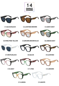 Matrix layout of 14 oversized cat-eye sunglasses and frames with metal logo details