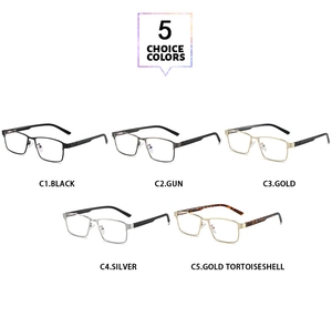 Classic rectangle metal glasses frames shown in five distinct professional color variants