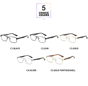 Detailed display of square anti-blue light glasses frames in five assorted metal colors