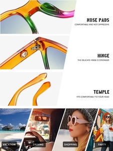 Detail of vintage square sunglasses with gradient lenses, sturdy hinges and nose pads