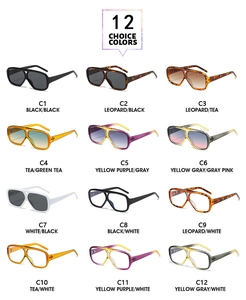 Detailed grid showing 12 color options for aviator sunglasses with thick acetate frames