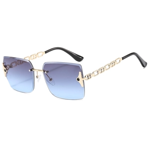 Rimless Square Sunglasses For Women Men Fashion Gradient Lens UV400 Metal Chain Temples Vintage Eyewear Outdoor Party
