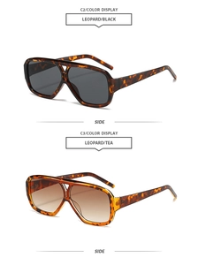 Detailed side view of vintage leopard print sunglasses in C2 black and C3 tea gradient lenses