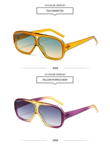 Detailed side view of vintage double-bridge sunglasses in amber and purple gradient