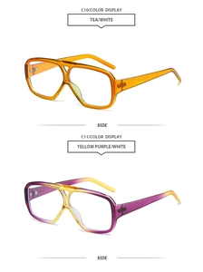 Side view detail of retro double-bridge pilot sunglasses in gradient purple and tea colors