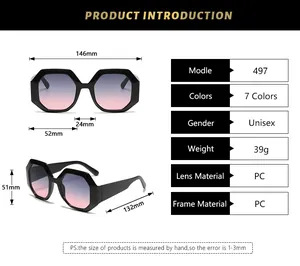 Detailed size chart and specifications for polygon sunglasses with 146mm total width