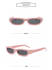 Detail of pink fashion sunglasses showing the gold circular hinge and side arm design