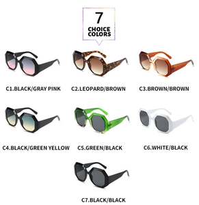 Matrix display showing seven colorful geometric polygonal sunglasses in high detail