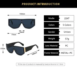 Detailed size chart for oversized shield sunglasses showing frame width and lens height