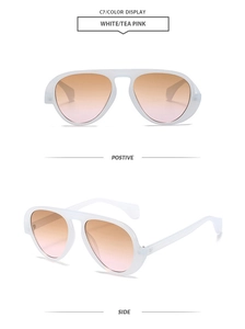 Detail of white tea pink aviator sunglasses with gradient lenses and thick frames