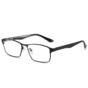 Classic square black full-rim glasses frame with lightweight metal and matte finish