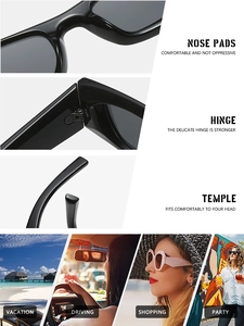Detail view of small frame sunglasses featuring reinforced hinges and integrated nose pads