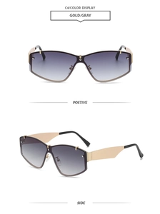 Lunettes de soleil shield à dessus plat avec branches larges dorées et verres dégradés