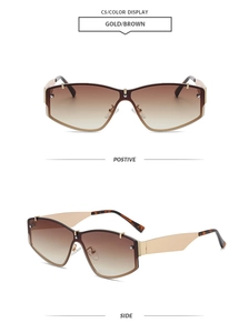 Détails de lunettes de soleil en métal doré avec verres dégradés et branches léopard