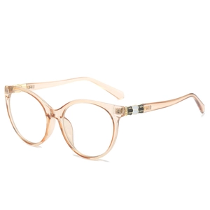 Retro round champagne translucent sunglasses with striped metal hinge detail