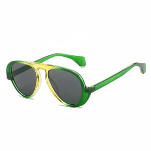 Fashion aviator sunglasses with yellow-green gradient frame and dark grey lenses