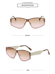 Vues de face et de profil de lunettes de soleil beige avec verres dégradés marron rose