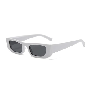 Minimalist white rectangular sunglasses with dark lenses for retro outdoor fashion