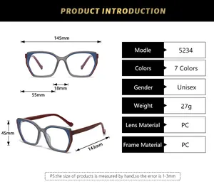 Tableau des tailles détaillé pour lunettes carrées avec largeur 145mm et matériau PC