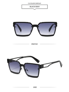 Front and side view of square hollow metal frame sunglasses with gradient lenses