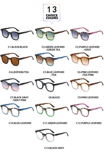 Detailed catalog showing 13 color options of vintage frame sunglasses in a grid view