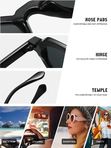 Detail of ergonomic nose pads and hinges on retro black polygon polarized sunglasses