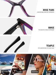 Detailansicht der Cat-Eye-Brille mit robusten Metallscharnieren und Nasenpads