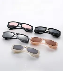 Detailed set of five rectangle sunglasses in varied frame colors with metal hinges