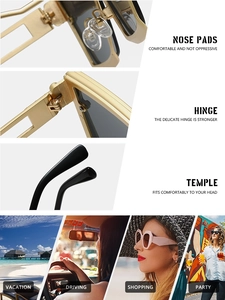 Detailed view of reinforced metal hinges and ergonomic nose pads on gold square sunglasses
