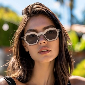 Polygon Geometric Sunglasses Vintage UV400 PC Frame Fashionable Outdoor Travel Eyewear For Men Women With Metal Rivets