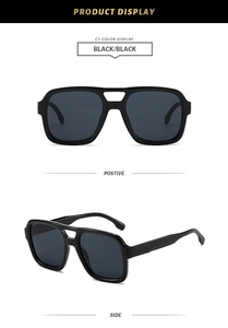 Classic black double-bridge aviator sunglasses with wide temples shown from front and side angles