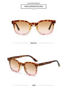 Detail view of pink leopard sunglasses with tea pink gradient lenses and metal bridge