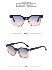 Front and 45-degree side views of C7 sunglasses with black-gray frames and gradient lenses