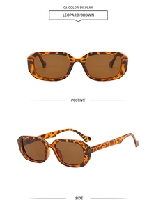 Retro leopard square sunglasses with brown lenses shown from front and side angles