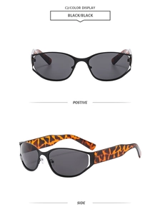 Détail de lunettes de soleil œil-de-chat avec branches en écaille et détails métalliques
