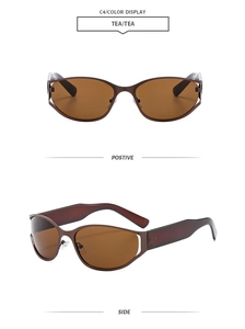 Détail des lunettes de soleil œil de chat thé avec monture profilée et découpe latérale