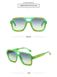 Detail of C5 vintage aviator sunglasses with green demi frames and blue-yellow gradient lenses