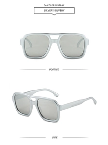 Classic silver pilot sunglasses with double bridge frame and grey translucent lenses