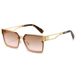 Fashionable square metal sunglasses with hollow design and gradient lenses for women