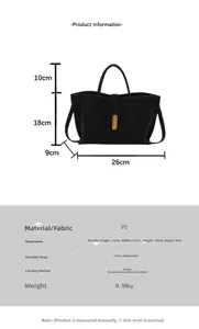 Detailed size specifications of the black PU handbag with 26x18x9cm dimensions