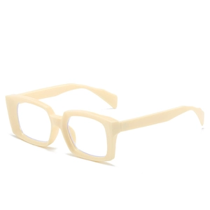 Retro cream rectangle sunglasses with thick frames and blue light blocking lenses